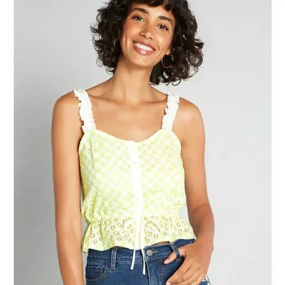 Modcloth Darling for the Prairie Peplum Tank Top White Green Floral Plus Size 2x - Picture 8 of 9